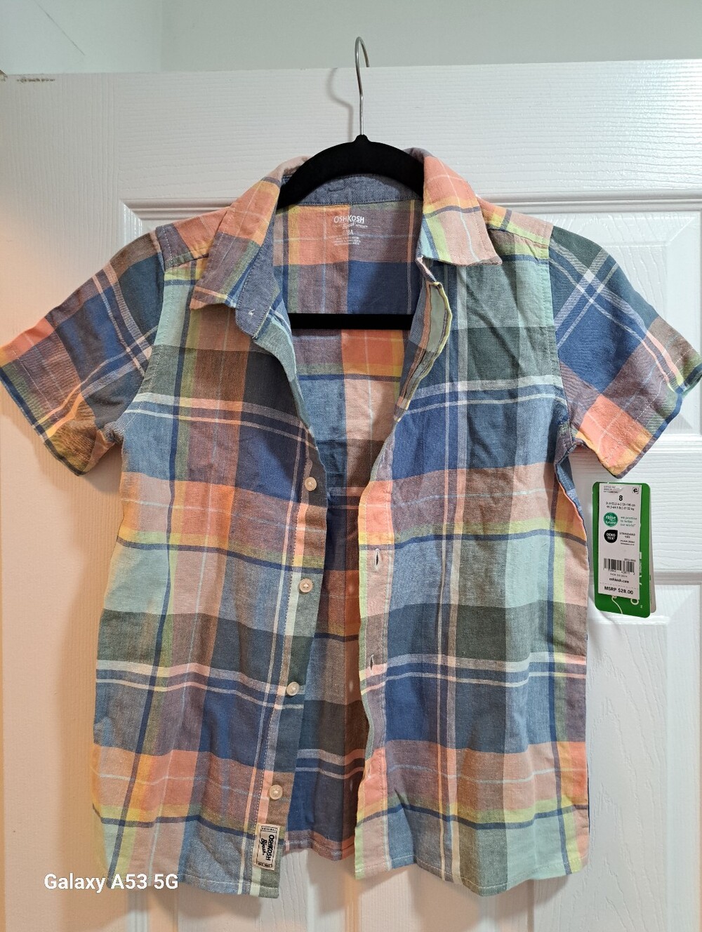 OshKosh B'gosh Pastel Plaid Short Sleeve Button-Down Shirt Boys Multicolor 8/8A